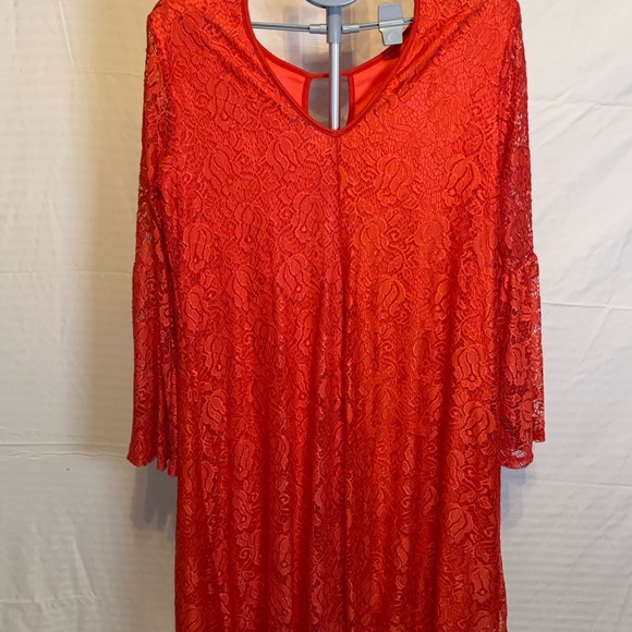 Haani Orange Lace Shift Dress with bell sleeves - Picture 5 of 7